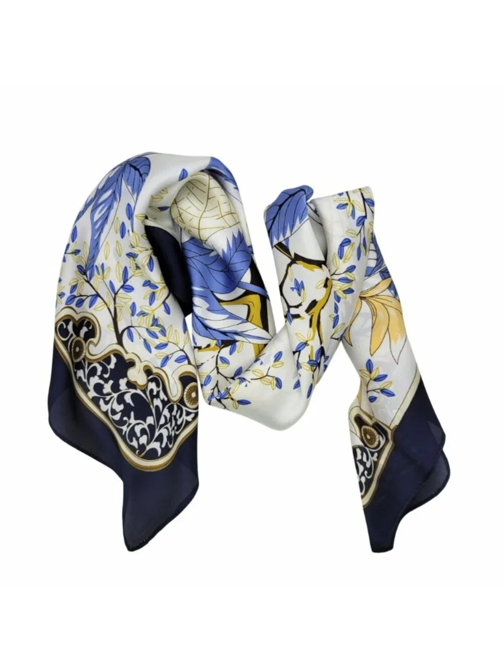 ✨Elegant Nautical Silky Square Scarf Bandana Luxury Scarf Blue Beige Luxury New✨